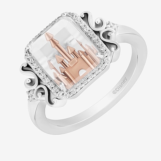 Enchanted Disney Fine Jewelry Womens 1/6 CT. T.W. Natural White Diamond 14K Rose Gold Over Silver Sterling Silver Square Princess Cocktail Ring
