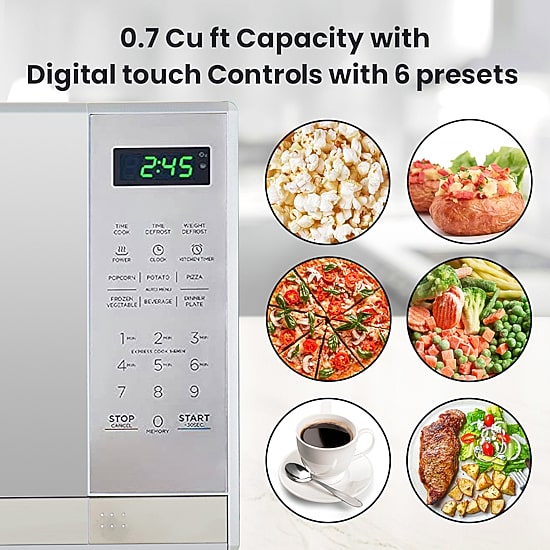 Total Chef Countertop Microwave Oven, 700W, 0.7 Cu Ft, Stainless Steel