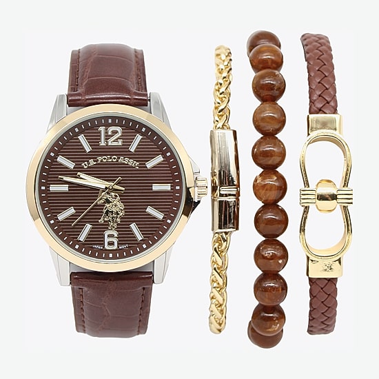 U.S. Polo Assn. Us Polo Assn. Mens Brown 4-pc. Watch Boxed Set Usc20235jc