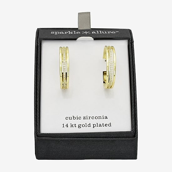 Sparkle Allure Womens Cubic Zirconia 14K Gold Over Brass 31mm Hoop Earrings