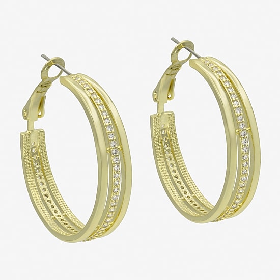 Sparkle Allure Womens Cubic Zirconia 14K Gold Over Brass 31mm Hoop Earrings