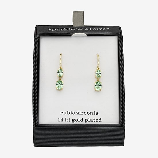 Sparkle Allure Womens Green Cubic Zirconia 14K Gold Over Brass Oval Drop Earrings