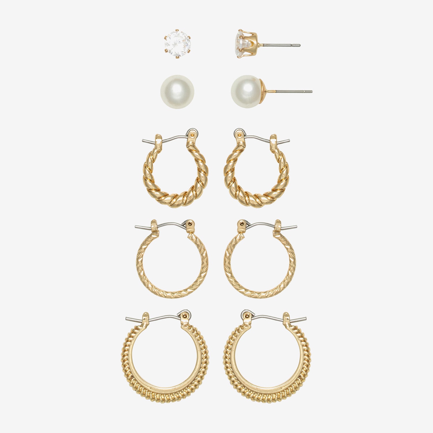 Mixit Womens Simulated Pearl Stainless Steel Round Hypoallergenic 5 Pair Earring Set