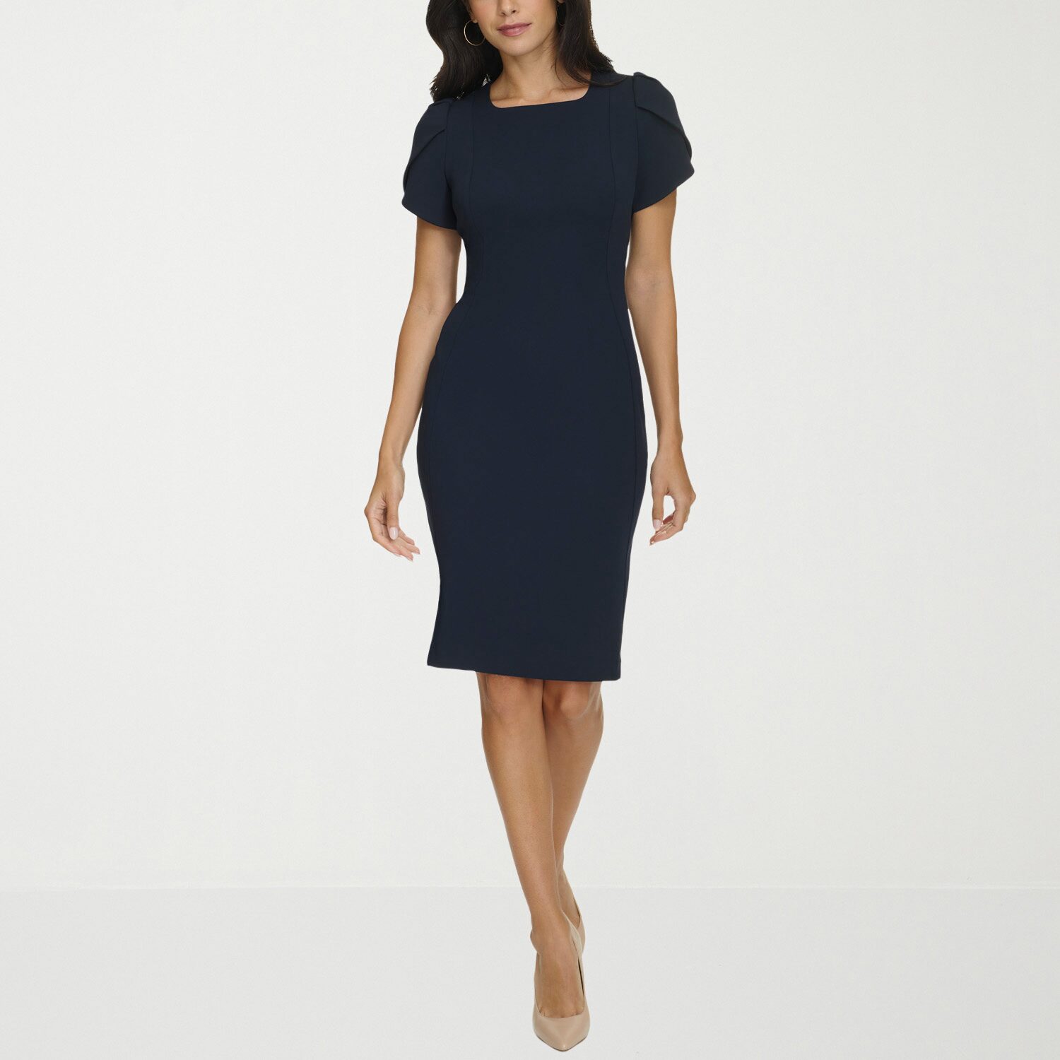 Marc New York Womens Square Neck Short Sleeve Sheath Dress