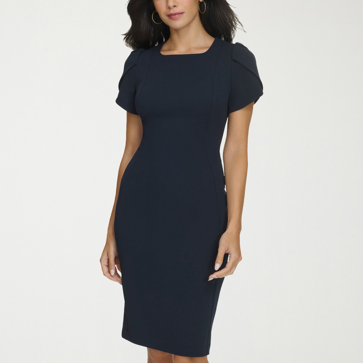 Marc New York Womens Square Neck Short Sleeve Sheath Dress