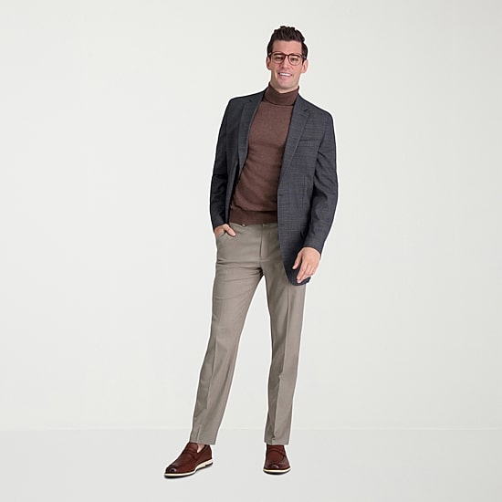 Haggar JMH Mens Comfort Waistband Straight Fit Dress Flat Front Pant