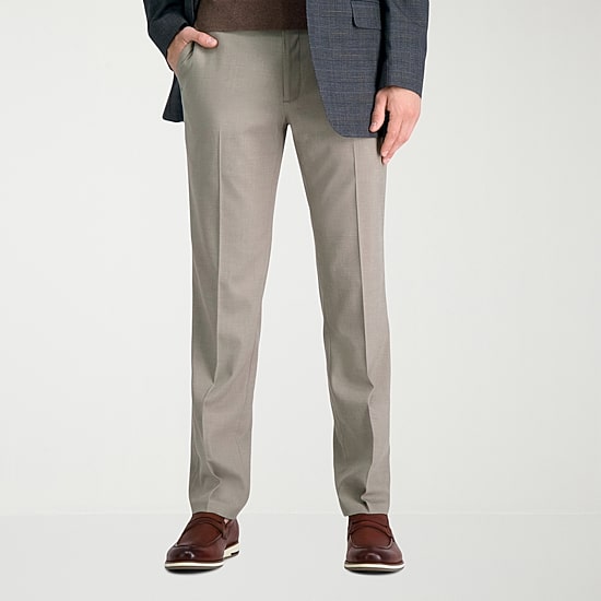 Haggar JMH Mens Comfort Waistband Straight Fit Dress Flat Front Pant