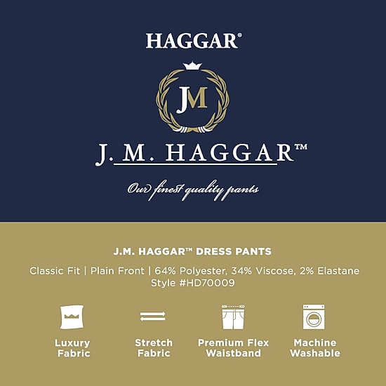 Haggar JMH Mens Comfort Waistband Straight Fit Dress Flat Front Pant