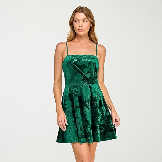 Trixxi Womens Juniors Square Neck Sleeveless Fit + Flare Dress