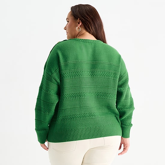 St. John's Bay Plus Womens Crew Neck Long Sleeve Pullover Sweater