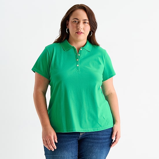 St. John's Bay Womens Plus Short Sleeve Polo Shirt