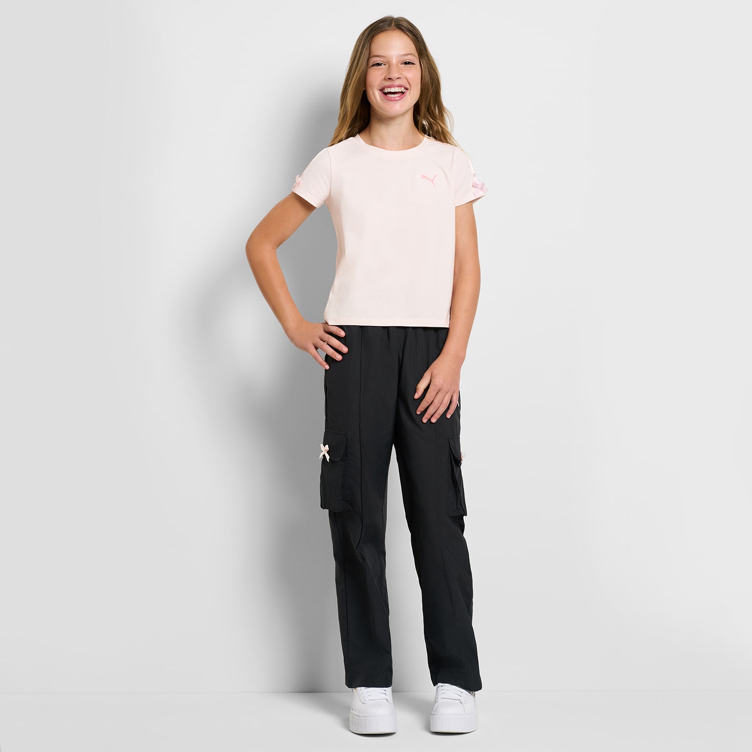 PUMA Big Kid Girls Mid Rise Wide Leg Active Cargo Pant