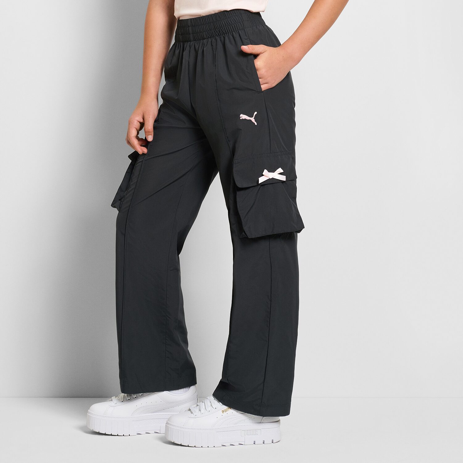 PUMA Big Kid Girls Mid Rise Wide Leg Active Cargo Pant