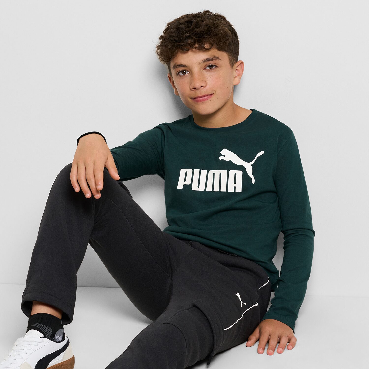 PUMA Big Kid Boys Crew Neck Long Sleeve Regular Fit Graphic T-Shirt