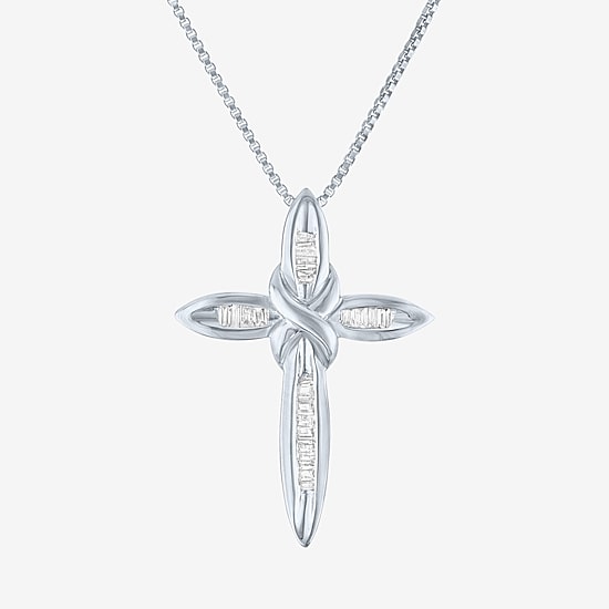 1/10Cttw Diamond Sterling Silver Cross Pendant