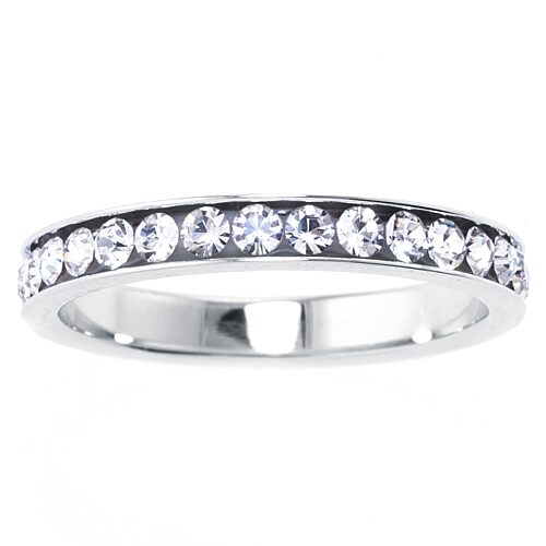 Crystal Eternity Flat Edge Stacking Band in Sterling Silver - Silver