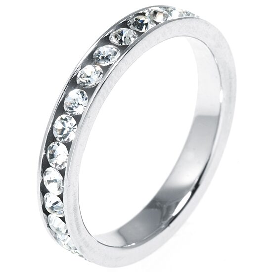 Silver Treasures Womens Crystal Sterling Silver Band