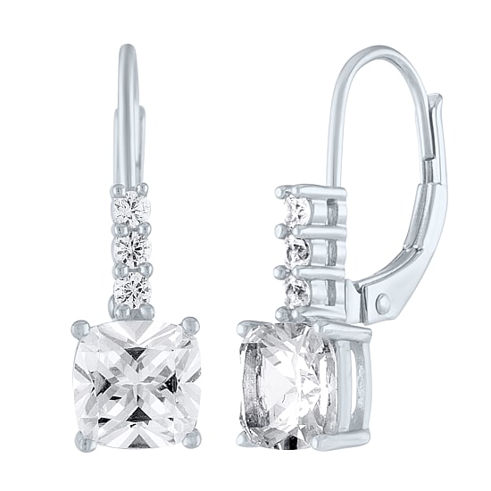 Womens Lab Created White Sapphire Sterling Silver Drop Earrings