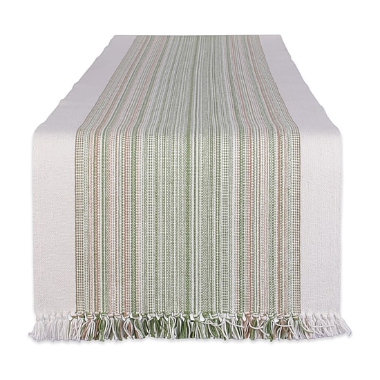 Design Imports Striped Fringe Ribbed Table Runner