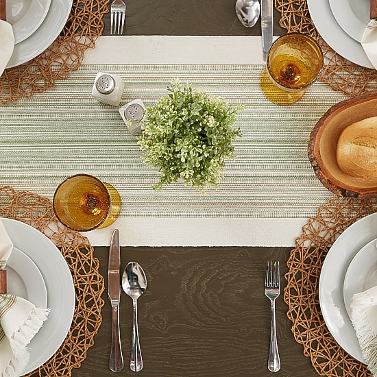 Design Imports Striped Fringe Ribbed Table Runner