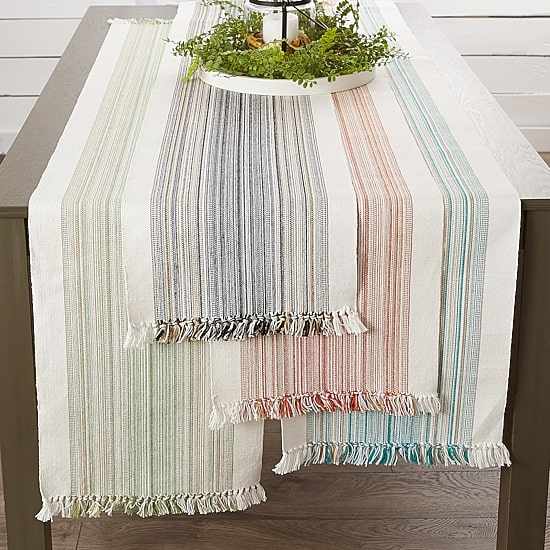 Design Imports Striped Fringe Ribbed Table Runner