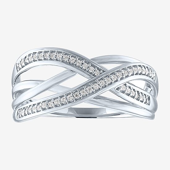 Yes, Please! Womens 1/10 CT. T.W. Natural Diamond Sterling Silver Crossover Band