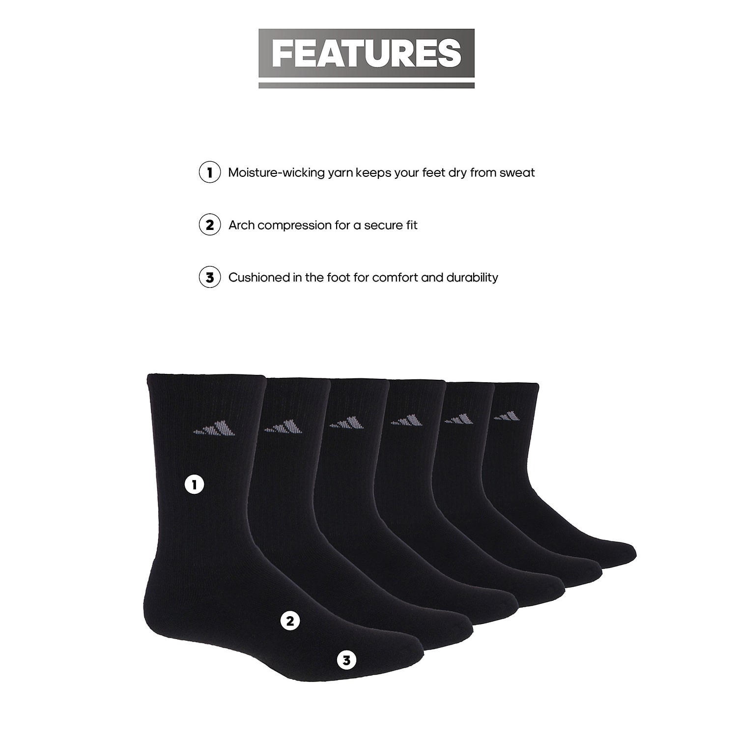 adidas Cushioned Womens 6 Pair Crew Socks