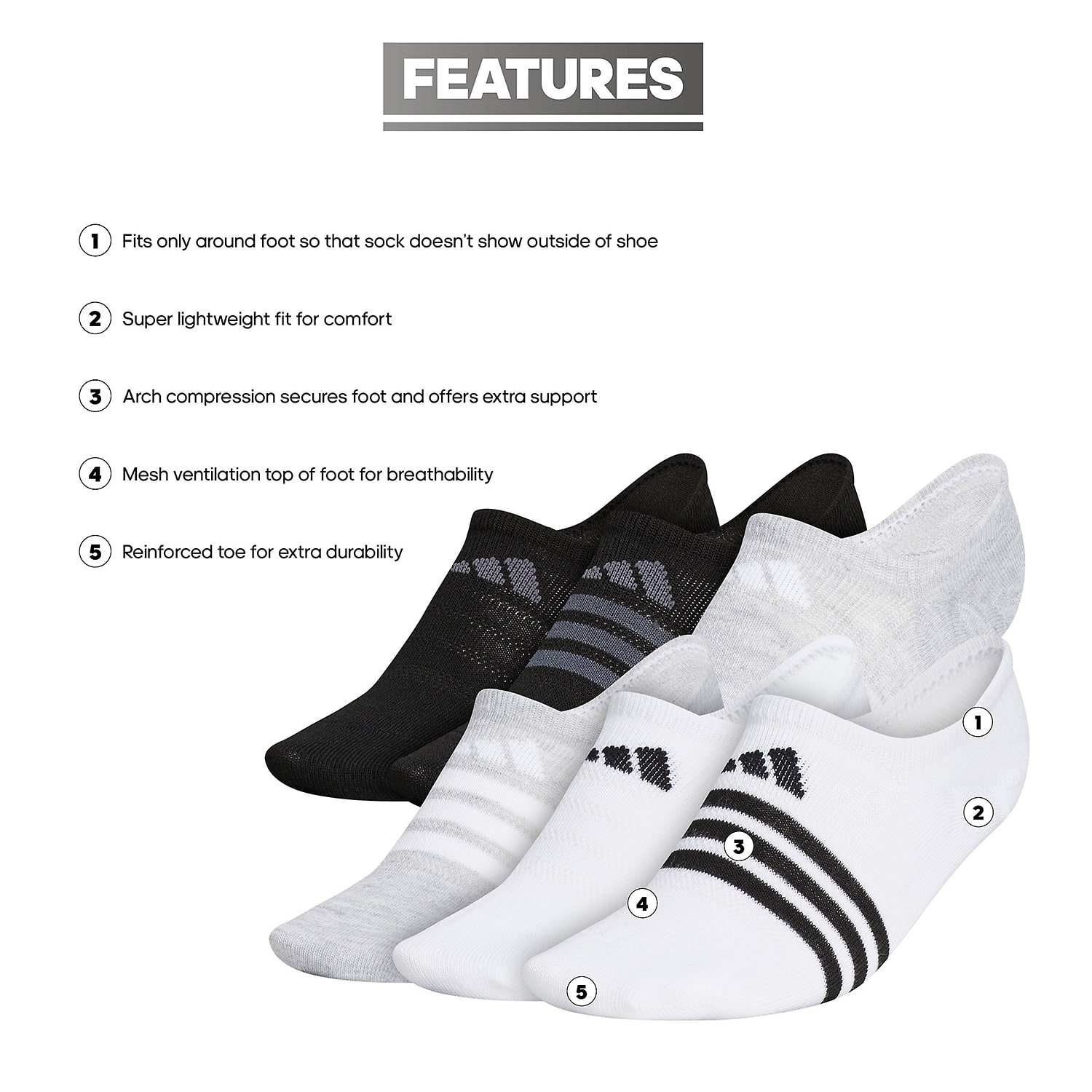 adidas Superlite Womens BREATHABLE Multi-Pack 6 Pair Liner Socks
