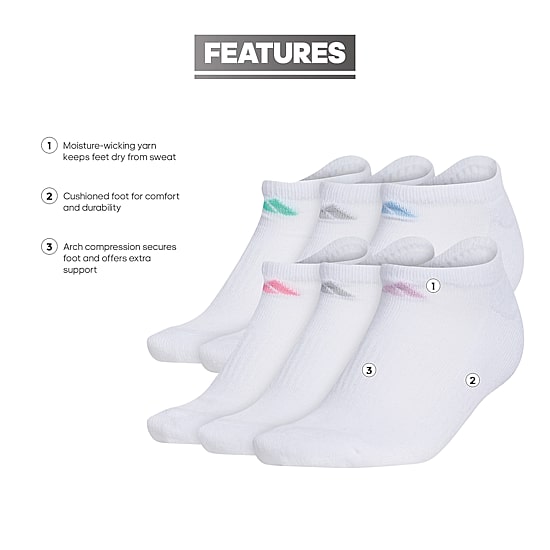 adidas Cushioned Womens 6 Pair No Show Socks