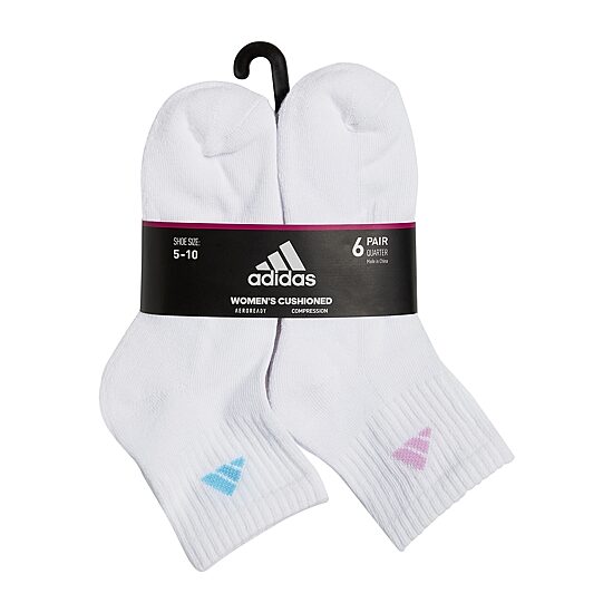 adidas Cushioned Womens 6 Pair Quarter Ankle Socks