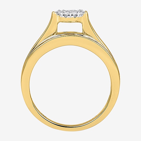 Womens 1 CT. T.W. Natural White Diamond 14K Gold Round Side Stone Halo Bridal Set