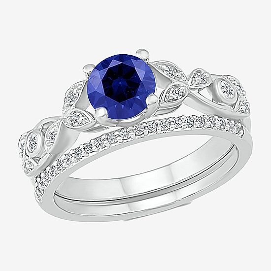 Womens Lab Created Blue Sapphire 14K Gold Bridal Set