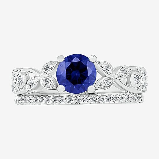 Womens Lab Created Blue Sapphire 14K Gold Bridal Set