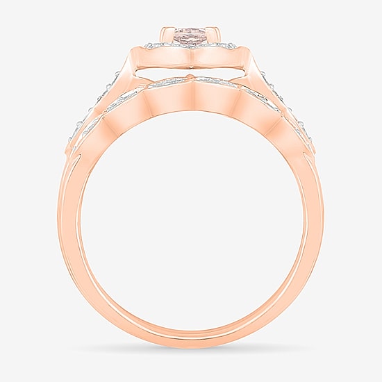 Modern Bride Gemstone Womens Genuine Pink Morganite 14K Gold Oval Bridal Set