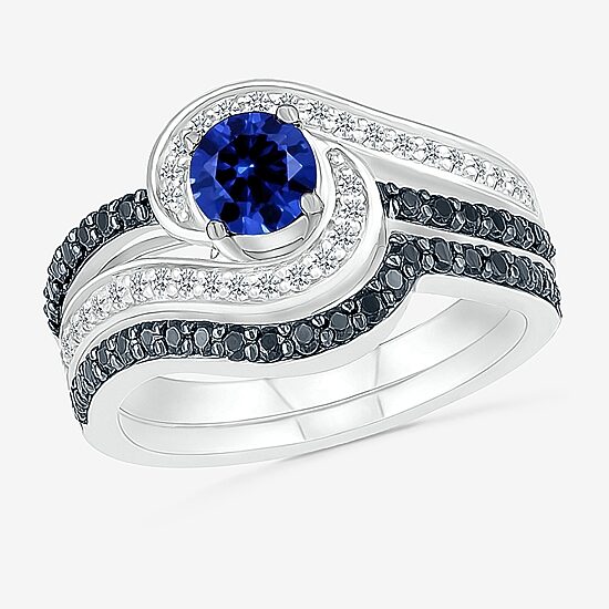 Womens Lab Created Blue Sapphire 14K Gold Round Bridal Set