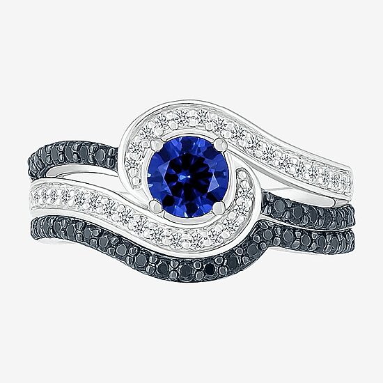 Womens Lab Created Blue Sapphire 14K Gold Round Bridal Set