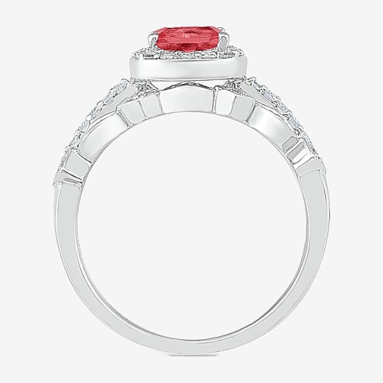 Modern Bride Gemstone Womens Lab Created Red Ruby 14K Gold Cushion Bridal Set