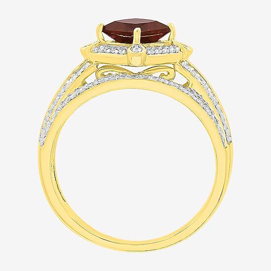 Modern Bride Gemstone Womens Genuine Red Garnet 14K Gold Diamond Bridal Set