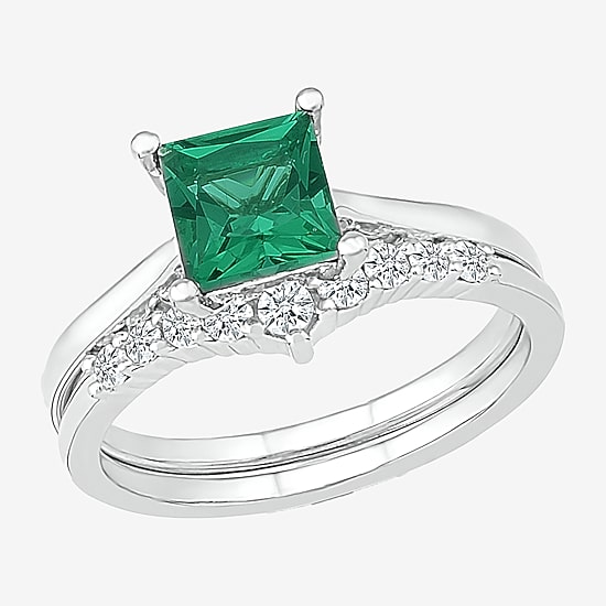 Womens Lab Created Green Emerald 14K Gold Bridal Set