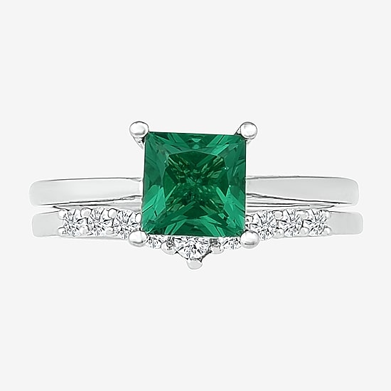 Womens Lab Created Green Emerald 14K Gold Bridal Set