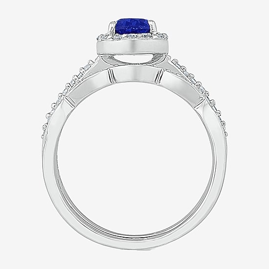 Modern Bride Gemstone Womens Lab Created Blue Sapphire 14K Gold Pear Bridal Set