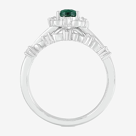 Modern Bride Gemstone Womens Lab Created Green Emerald 14K Gold Pear Bridal Set