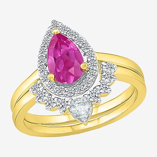 Modern Bride Gemstone Womens Lab Created Pink Sapphire 14K Gold Pear Bridal Set