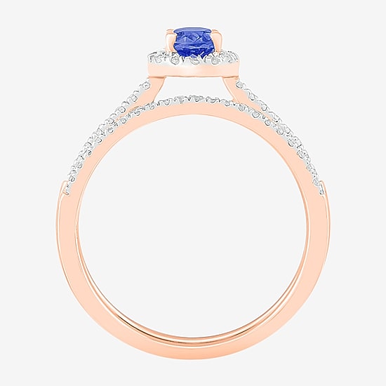 Modern Bride Gemstone Womens Lab Created Blue Sapphire 14K Gold Oval Bridal Set