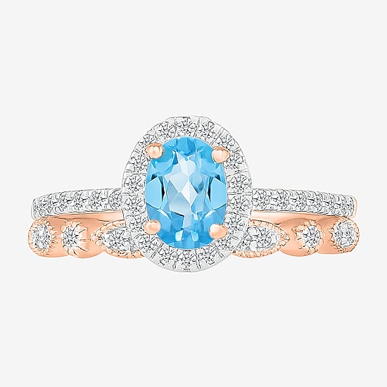 Womens Genuine Blue Topaz 14K Gold Oval Bridal Set