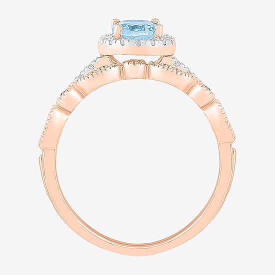 Womens Genuine Blue Topaz 14K Gold Oval Bridal Set