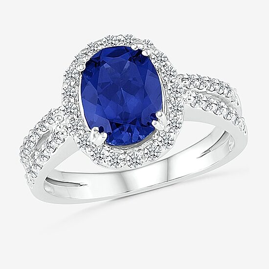 Womens Lab Created Blue Sapphire 14K Gold Oval Bridal Set