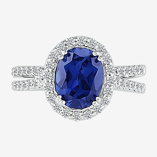 Womens Lab Created Blue Sapphire 14K Gold Oval Bridal Set