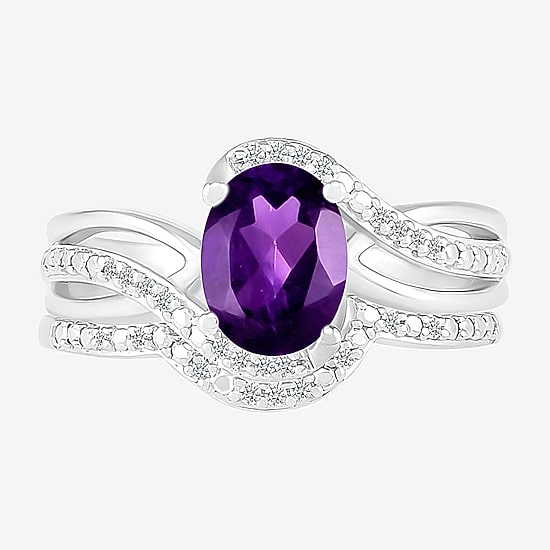 Modern Bride Gemstone Womens Genuine Purple Amethyst 14K Gold Oval Bridal Set