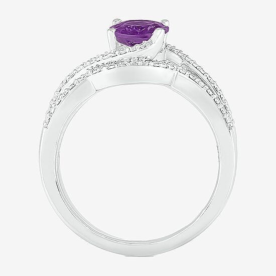 Modern Bride Gemstone Womens Genuine Purple Amethyst 14K Gold Oval Bridal Set
